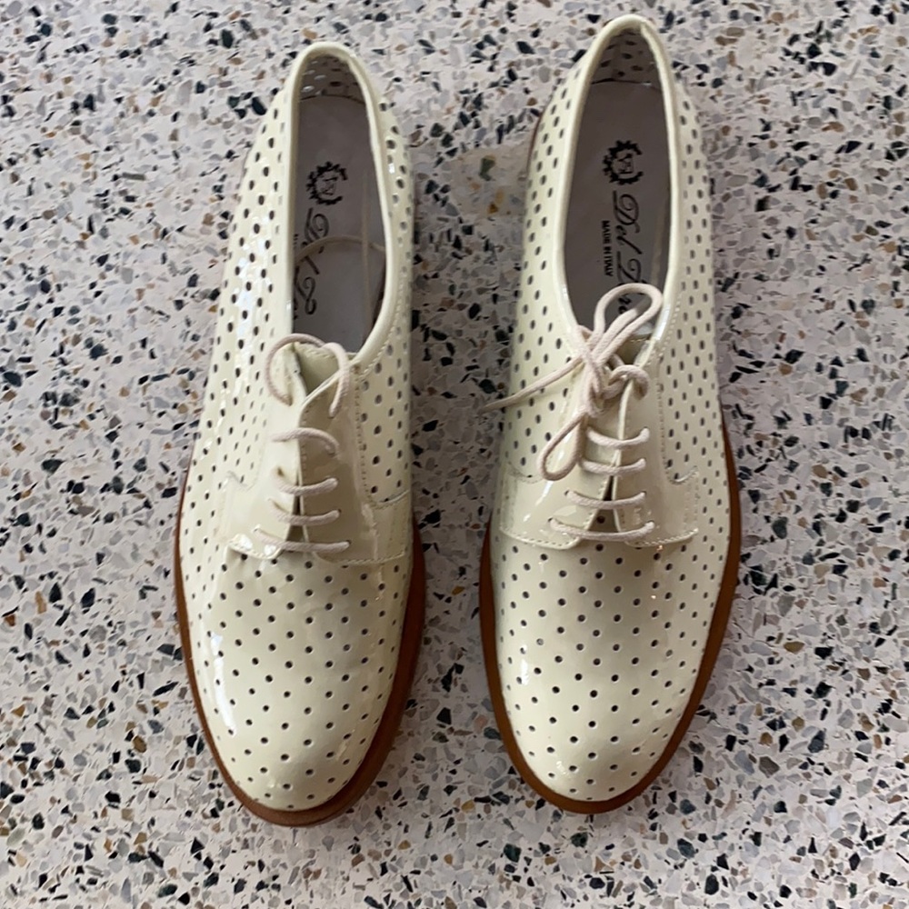 Beige Perforated Patent Leather Wingtip
